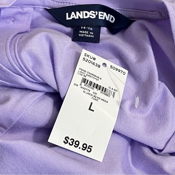 LANDS’ END NWT button up back oversize tee top cotton knit chiffon hem soft L - Picture 5 of 7